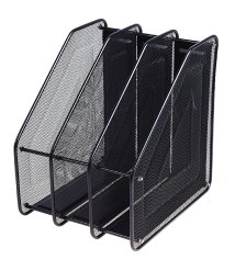 Tavă pentru hîrtie verticală, 3 secții, din metal tip plasă, neagră